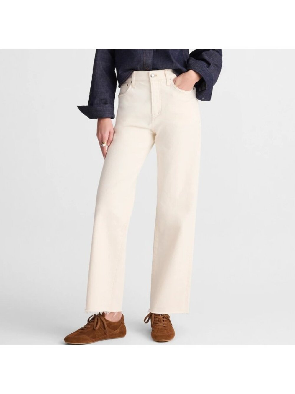 NWT Madewell Perfect Vintage Wide-Leg Crop Jean Sz 32 Cream High Rise Stretch
